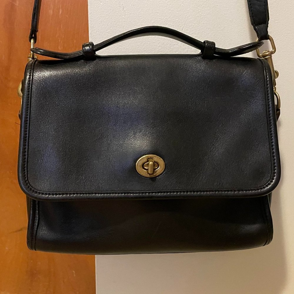 Vintage Coach Court Bag Black Leather Crossbody Satchel